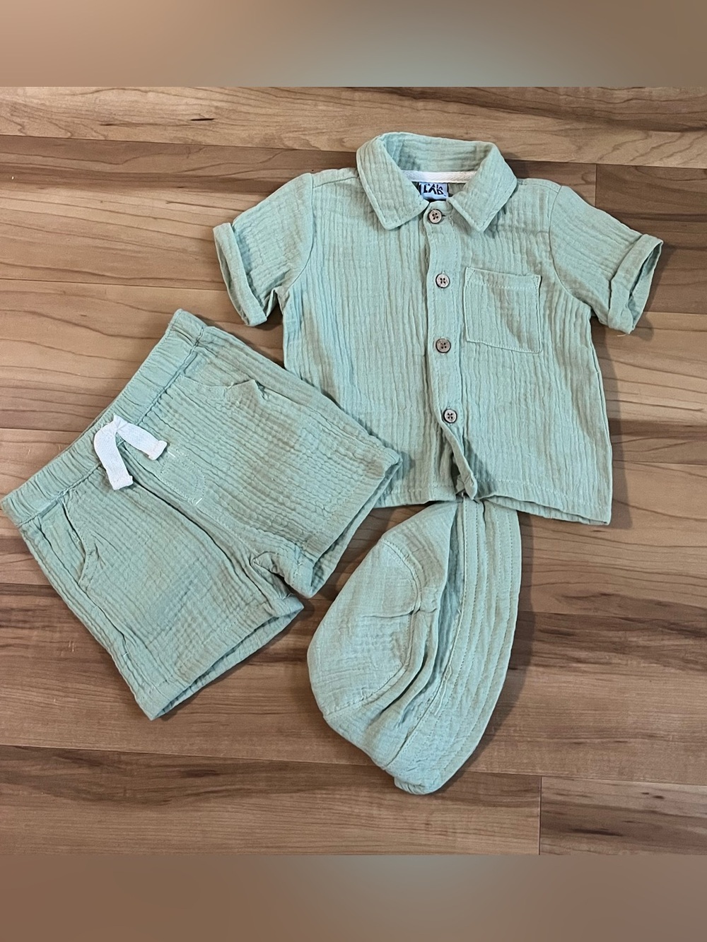 Little Lad 3 Piece Sage Green Cotton Set 6/9M NWOT - Picture 2 of 10